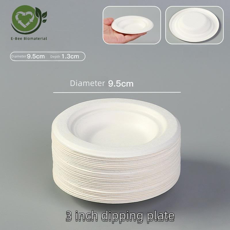Compostable Paper Plates E-BEE 3 Inch Dipping Plate for Sauce and Dip