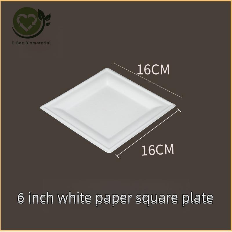 E-BEE 6 Inch White Square Biodegradable Plates for Daily Meal