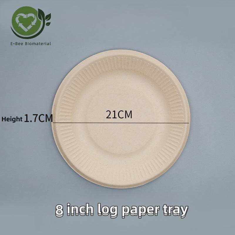E-BEE 8 Inch Bagasse Cutlery Paper Plates for Deliver BBQ